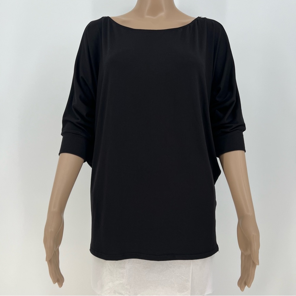 White Birch Top Womens Black With 3/4 Dolman Sleeve Batwing Sleeve Soft Feel NEW